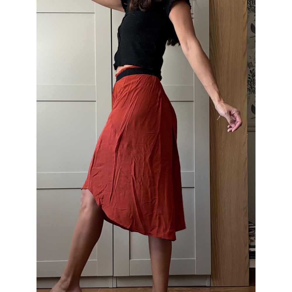 Rust Orange High Low Midi Skirt Casual Flowy Boho Indie Skirt